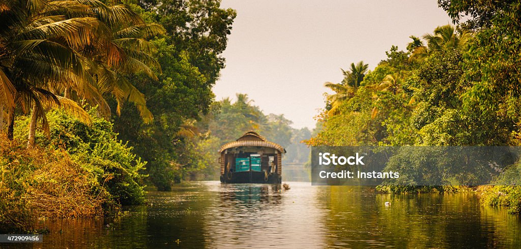 houseboat on the kerala backwaters in south of india.